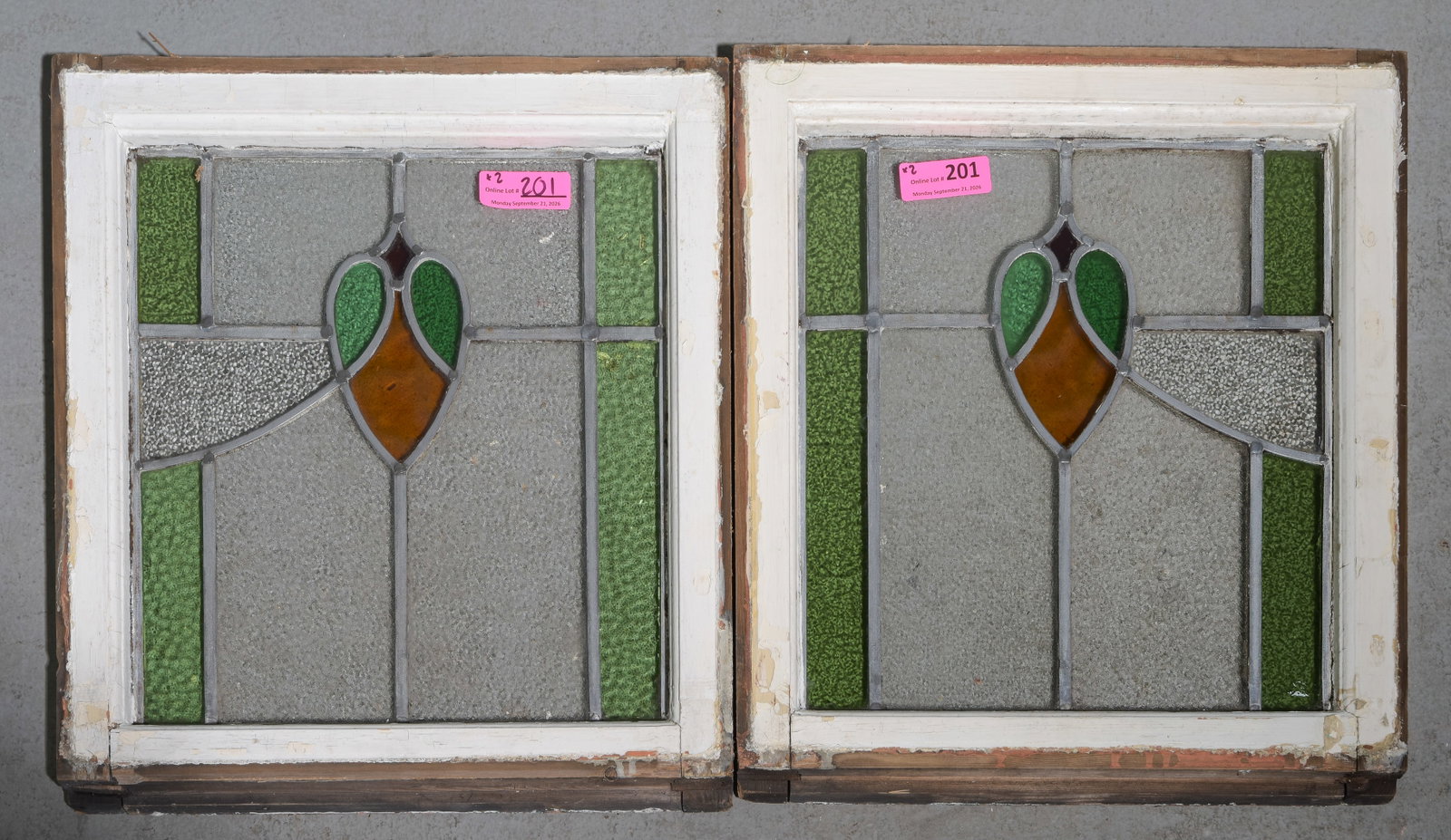 Two British Framed Stained Leaded Glass Windows #2: Two British Framed Stained Leaded Glass Windows - 20 in tall x 19.25 x 1.5