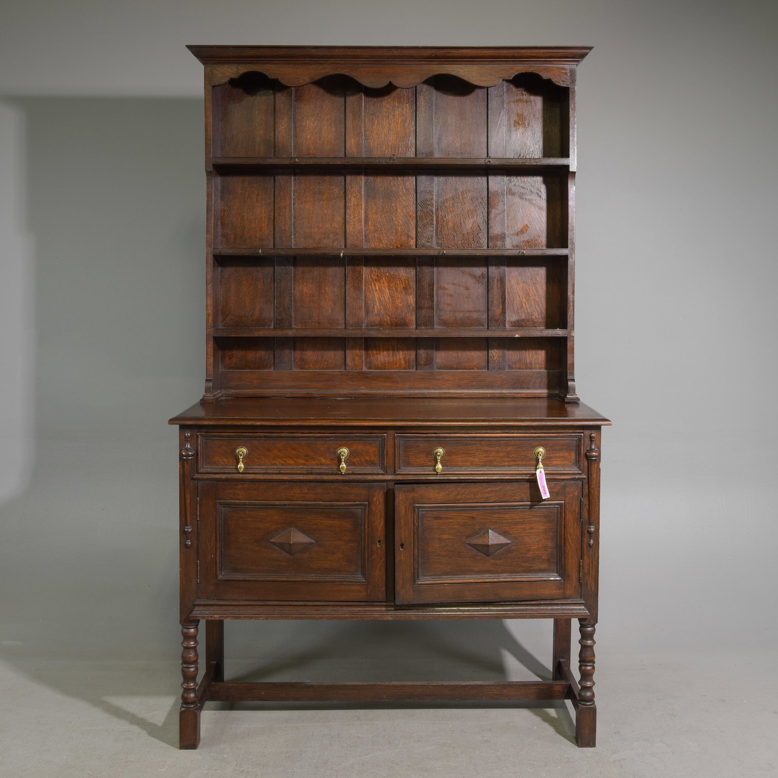 Jacobean Oak Welch Dresser / Plate Rack Buffet: British Jacobean Oak Welch Dresser / Plate Rack Buffet - 79.5 in tall x 48 x 20
