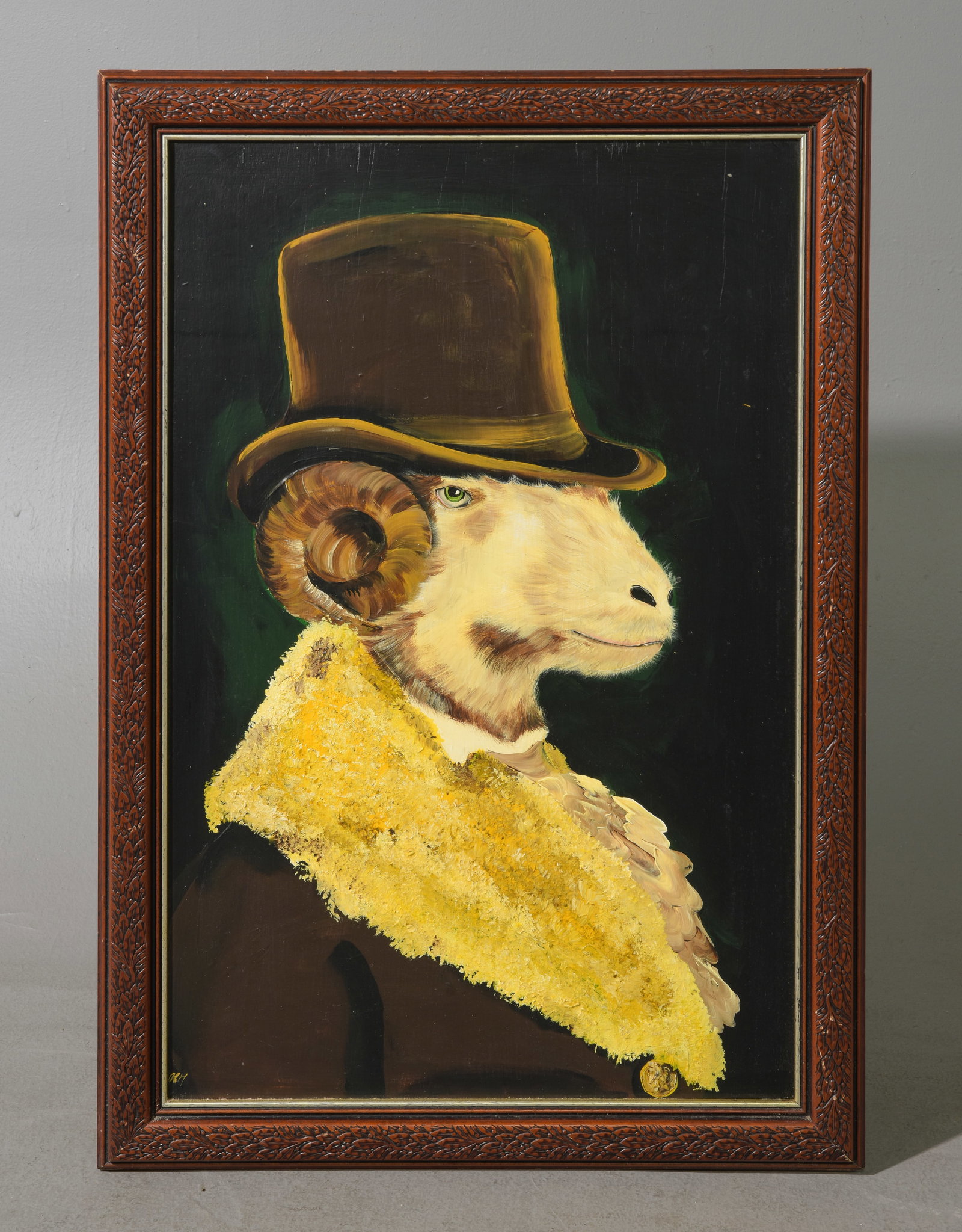 Framed Debonair Ram with Top Hat Portrait: Framed Debonair Ram with Top Hat Portrait - 38.25 in tall x 26.5 x 1.25