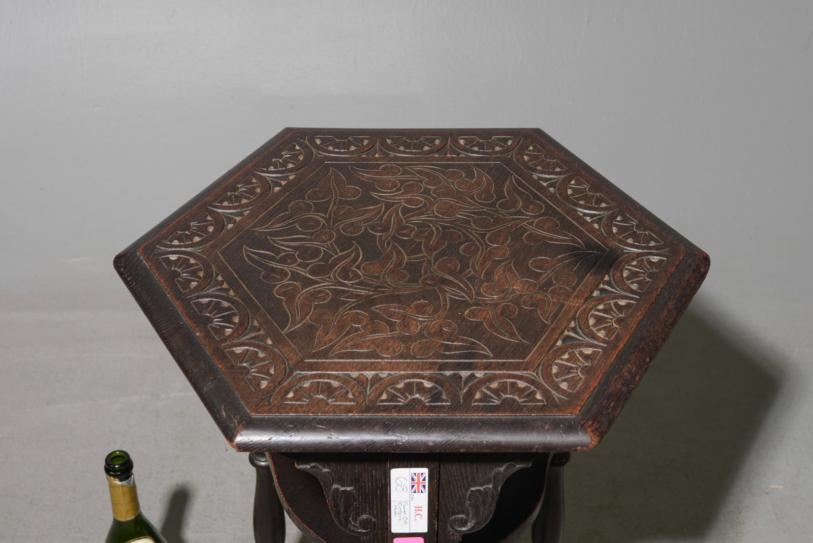 British Carved Oak Hexagonal Table - 2