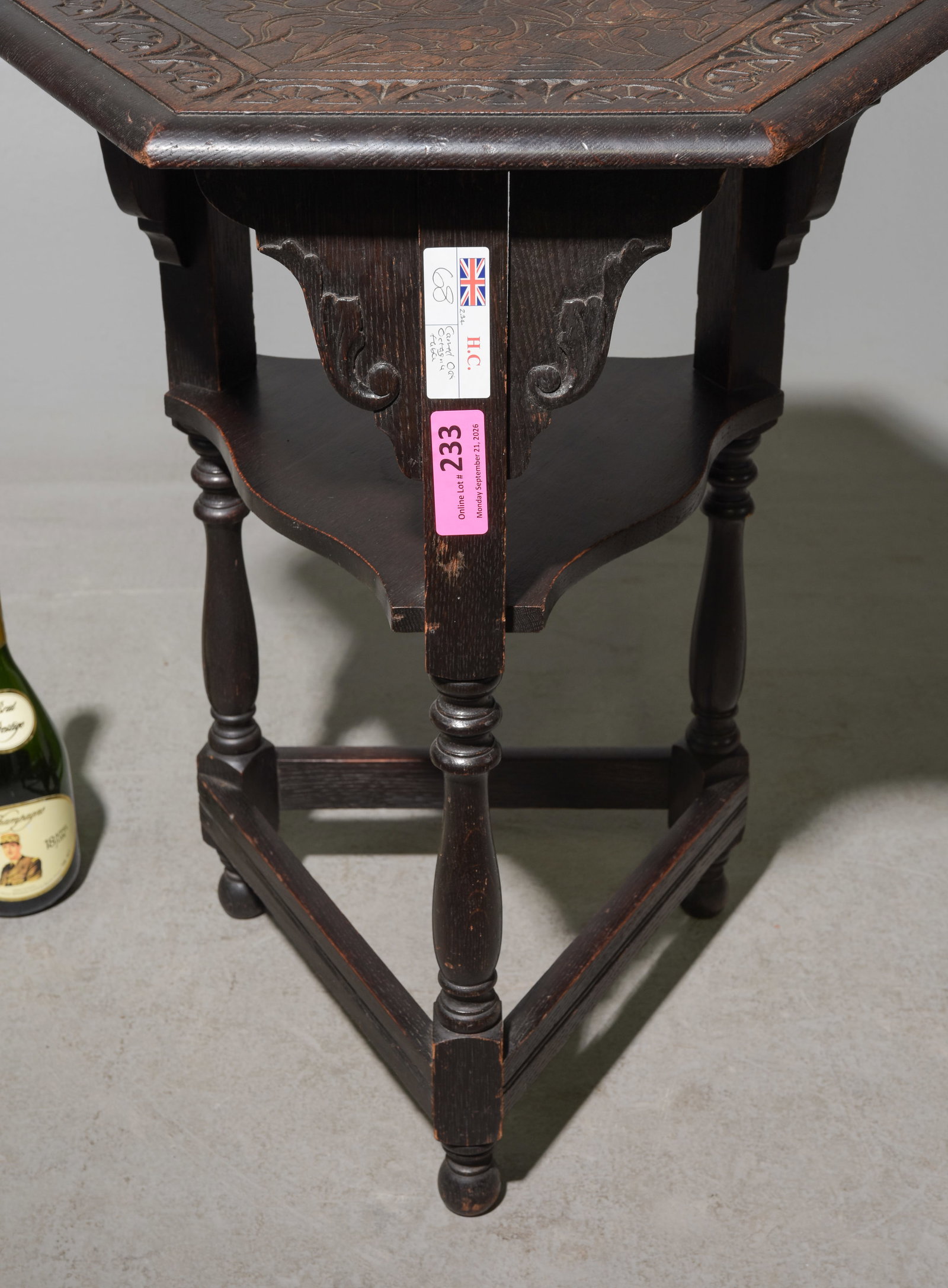 British Carved Oak Hexagonal Table - 3