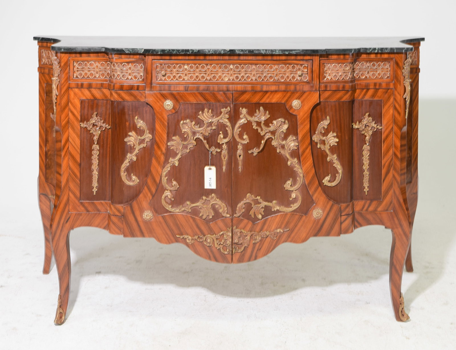 French Style Marble Top Buffet with Gilded Ormolu: French Style Marble Top Buffet with Gilded Ormolu Adornments - 40 in tall x 65 x 22.25