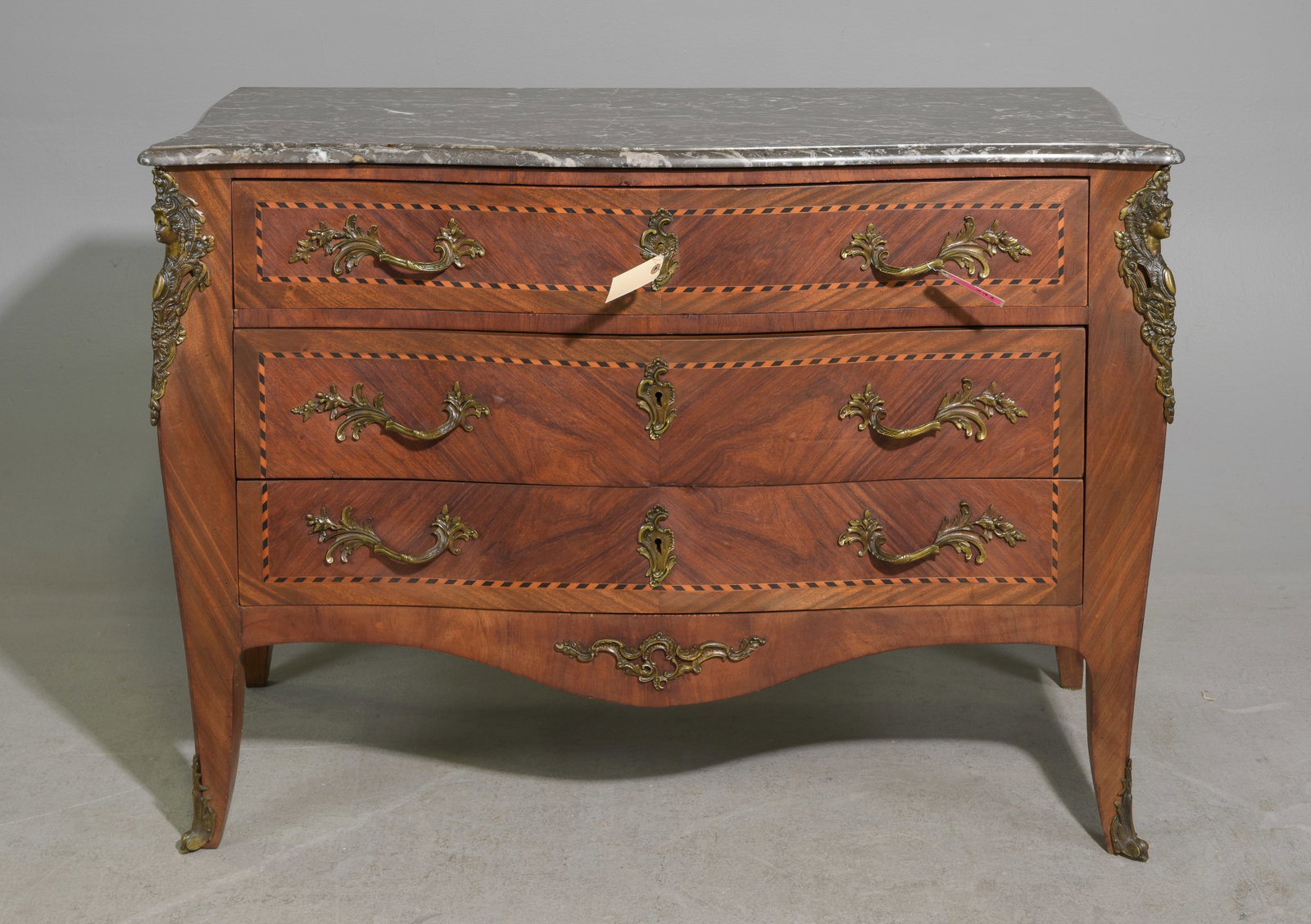 Louis XV Style Grey Marble Top Three Drawer Chest (1 of 5)