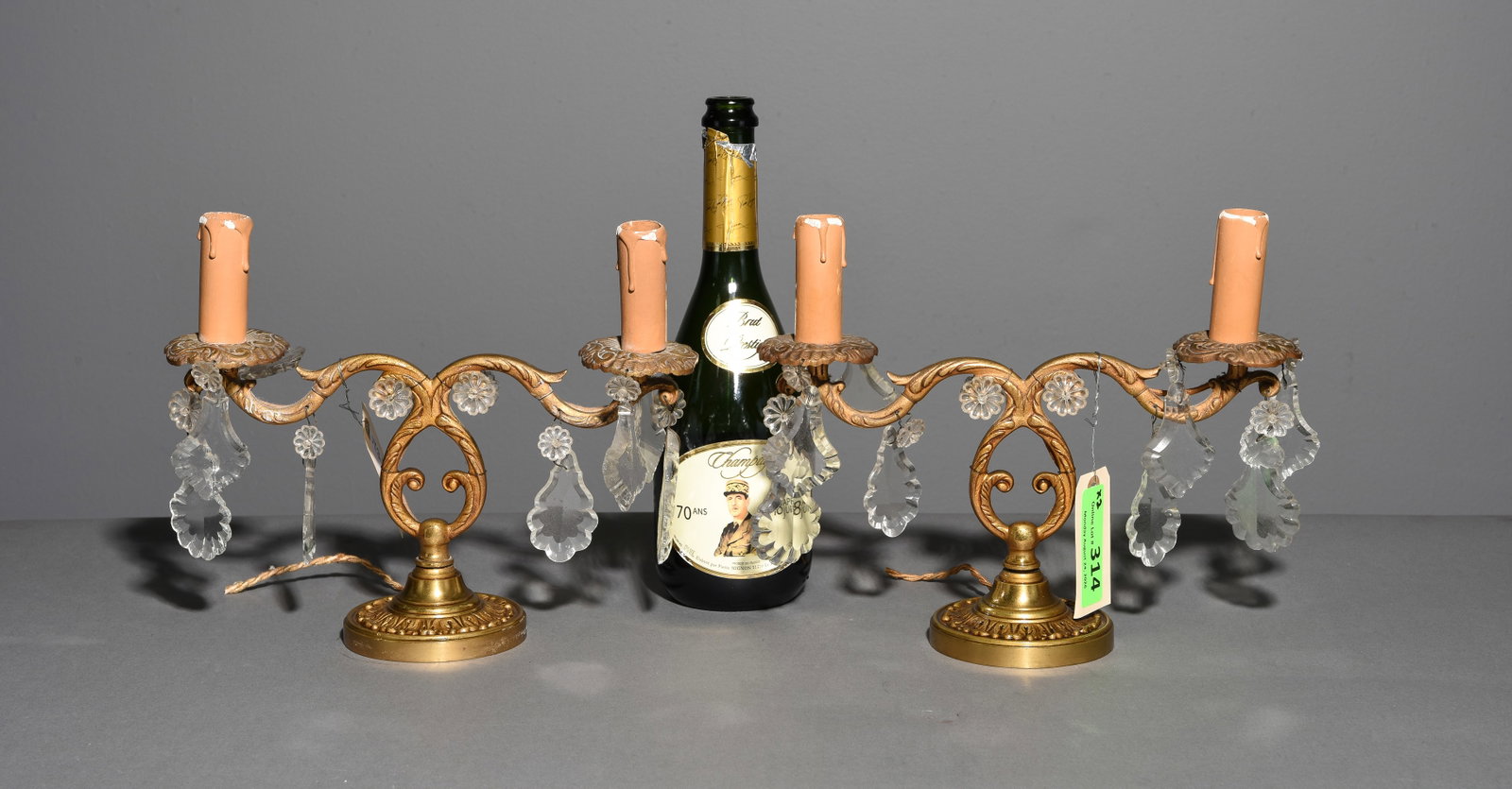 French Pair of Bronze & Crystal Lamps: French Pair of Bronze & Crystal Lamps - 9.5 in tall x 11 x 4 each