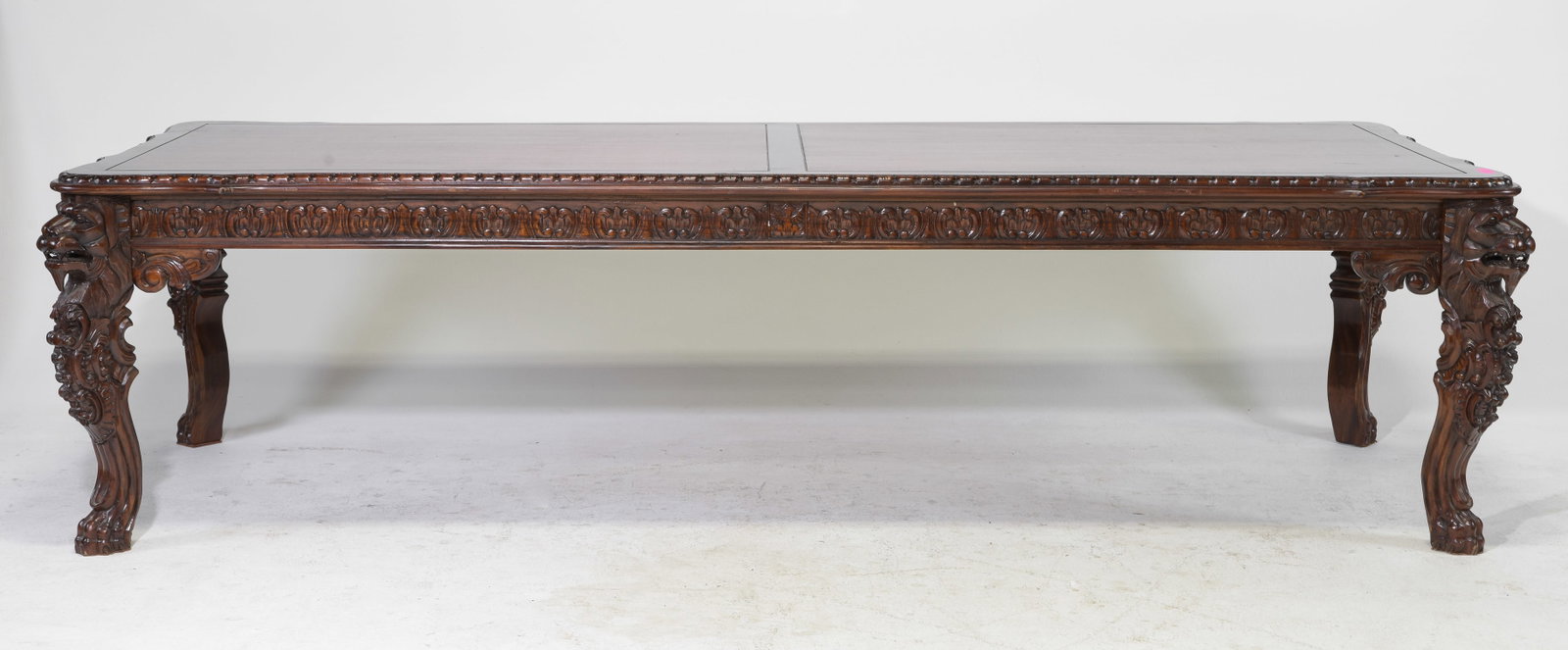 Empire Style Monumental Carved Lion Head Dining Table: French Empire Style Monumental Carved Lion Head Dining Table - 31 in tall x 118 x 48, Floor to apron is 25 inches and the space between the legs is 108 inches