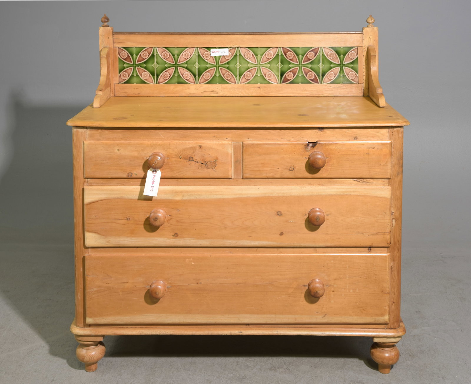 British Pine Tile Back Chest / Washstand: British Pine Tile Back Chest / Washstand - 44.5 in tall x 42 x 21