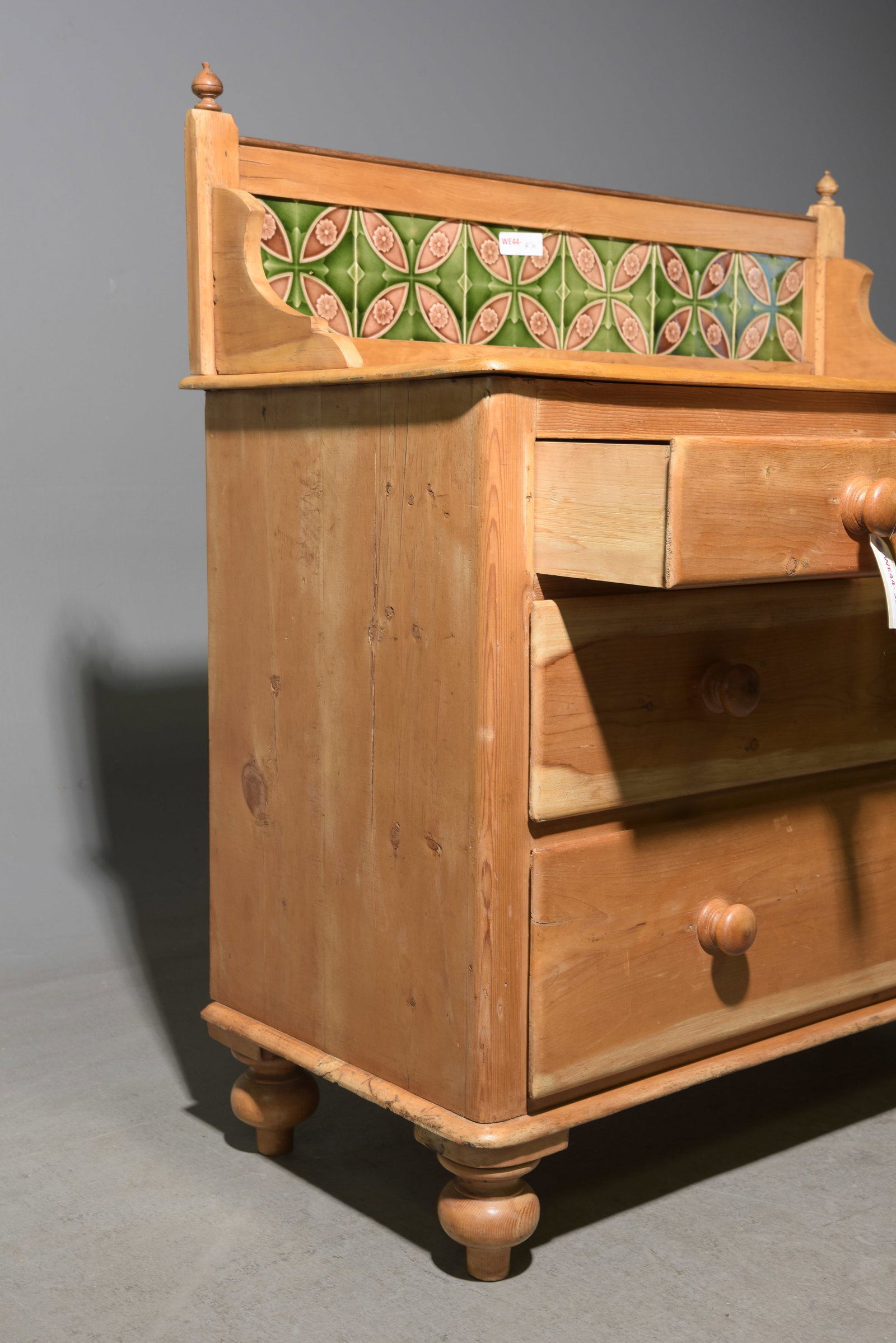 British Pine Tile Back Chest / Washstand - 4