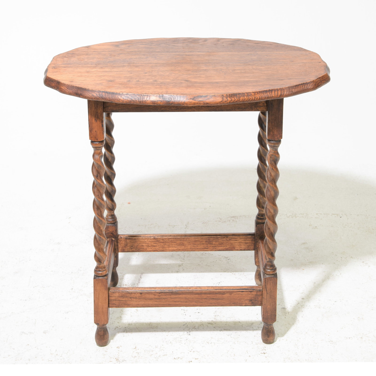 British Oak Barley Twist Occasional Table with Beveled Edge: British Oak Barley Twist Occasional Table with Beveled Edge - 26.25 in tall x 26 x 17.5