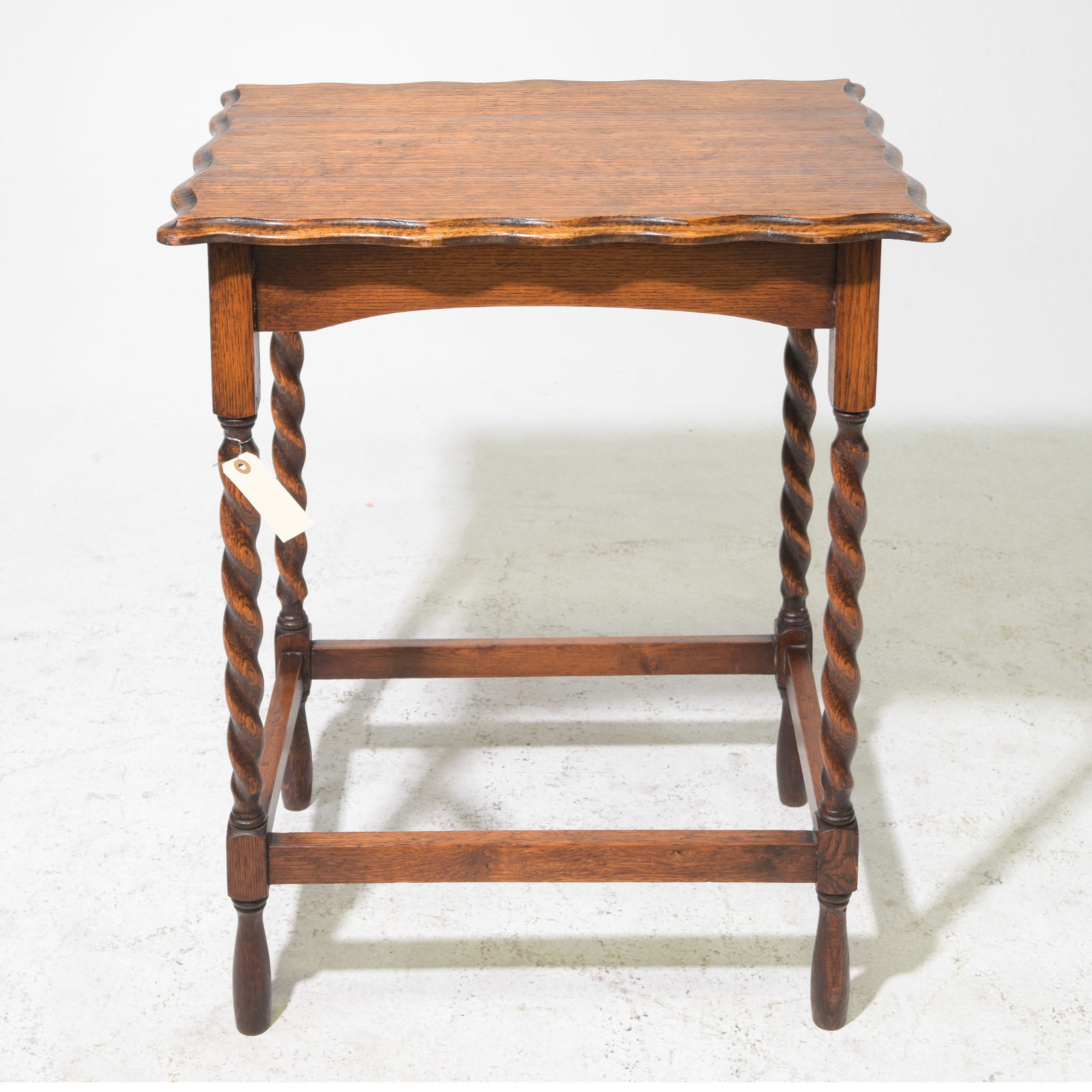 British Oak Barley Twist Rectangular Side Table: British Oak Barley Twist Rectangular Side Table with Shaped Beveled Edge - 29 in tall x 24.5 x 18