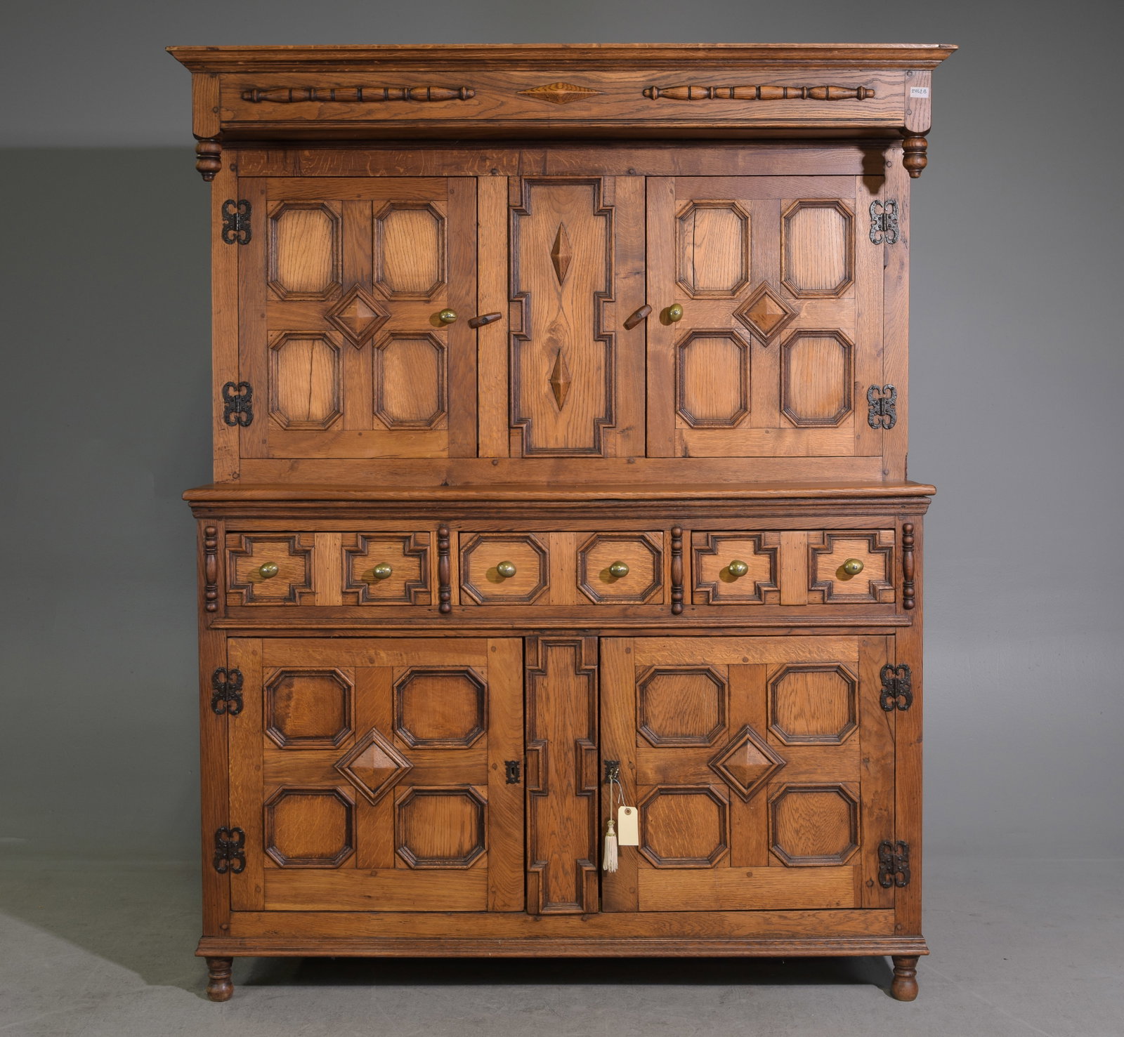 Antique Jacobean Carved Oak Buffet Du Corps / Cupboard: British Antique Jacobean Carved Oak Buffet Du Corps / Cupboard - 77.25 in tall x 63 x 23.5