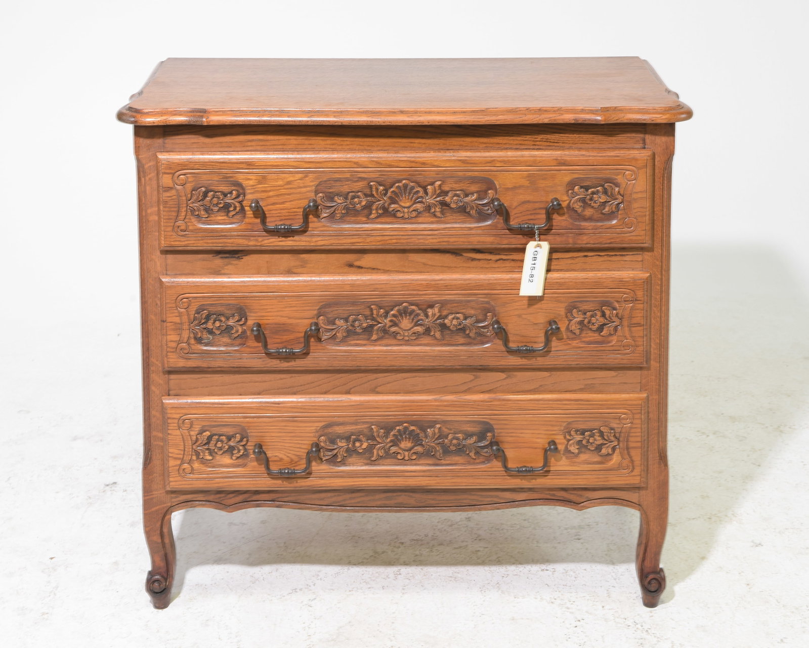 Louis XV Style Oak Three Drawer Chest / Bedside: French Louis XV Style Oak Three Drawer Chest / Bedside - 31 in tall x 33.5 x 16.5