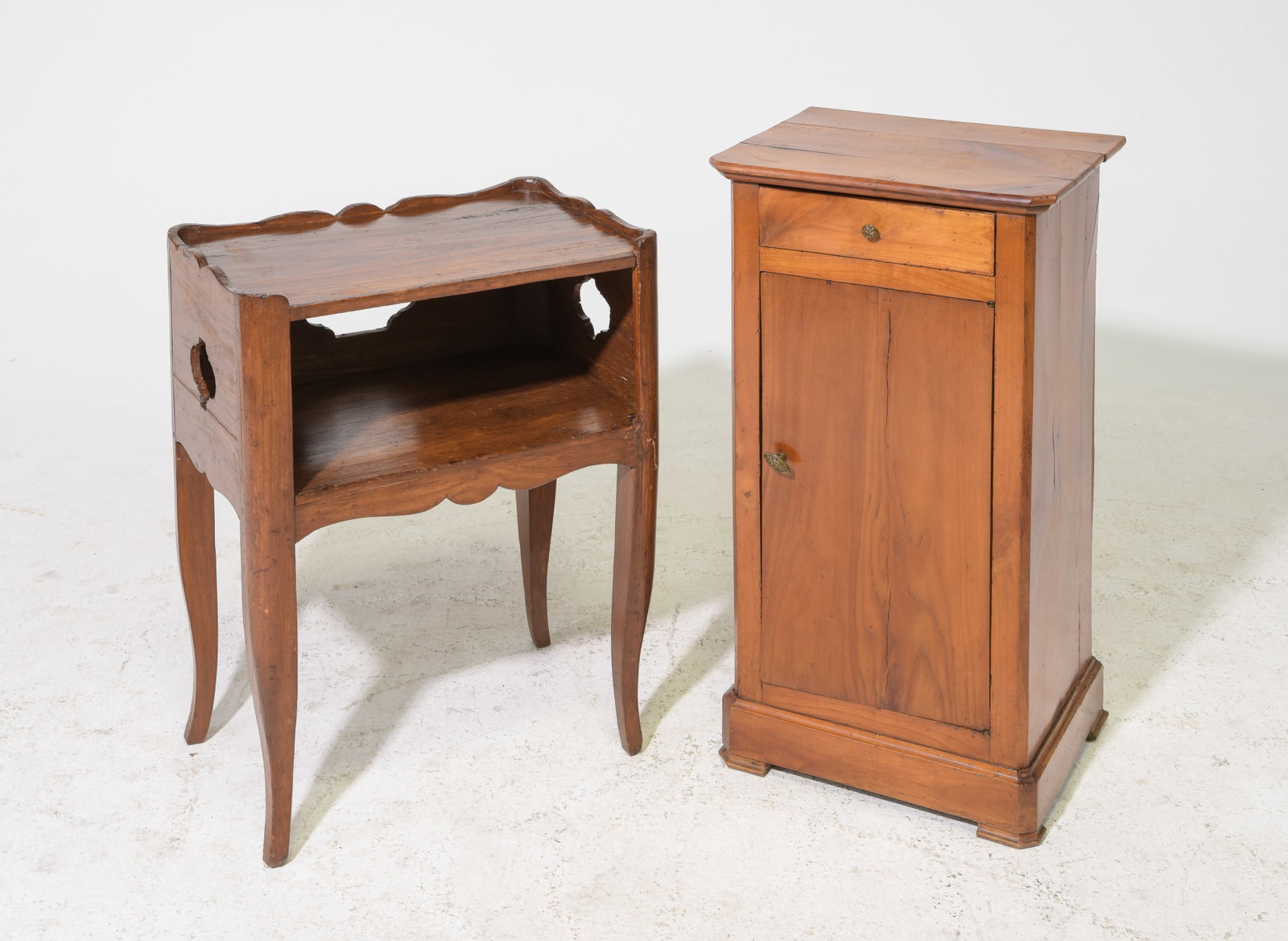 2pcs - French Occasional Cabinet & Table: 2pcs - French Occasional Cabinet / Nightstand & Table - 25.5 in tall x 18.5 x 13.75 and 29 in tall x 15 x 12.25