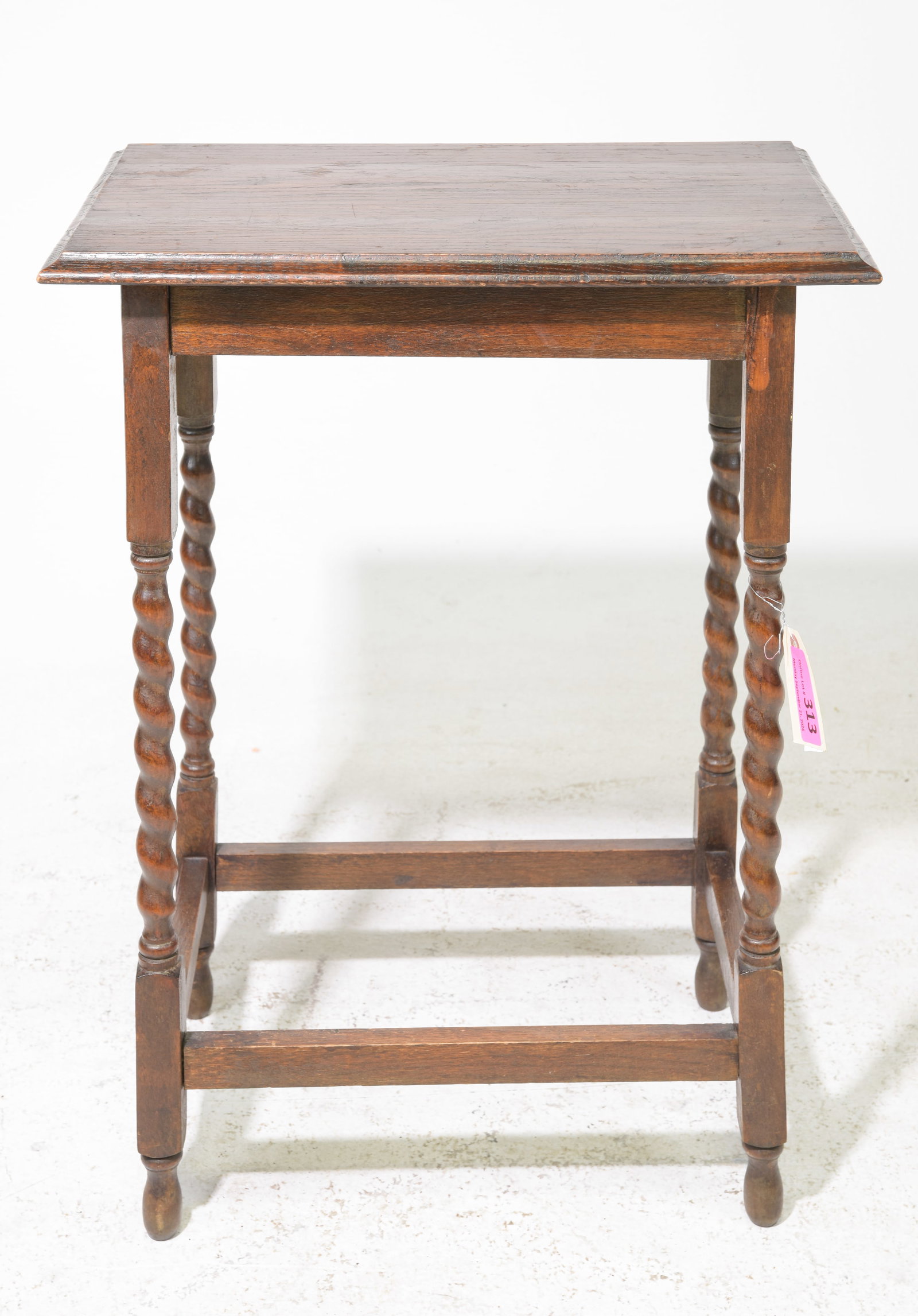 British Oak Barley Twist Occasional Table: British Oak Barley Twist Occasional Table with Beveled Edge - 29.5 in tall x 23 x 15.25