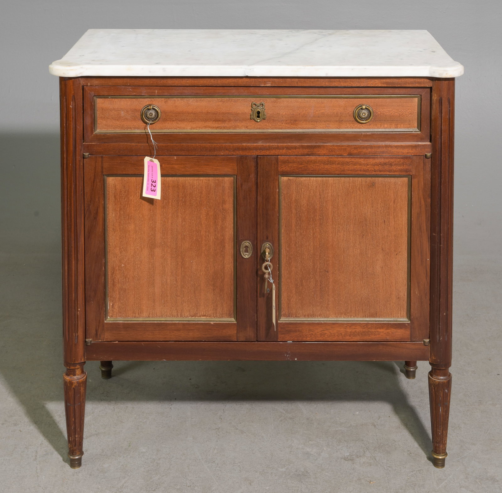 Louis XVI Style White Marble Top Single Drawer Small "Buffet" (1 of 5)