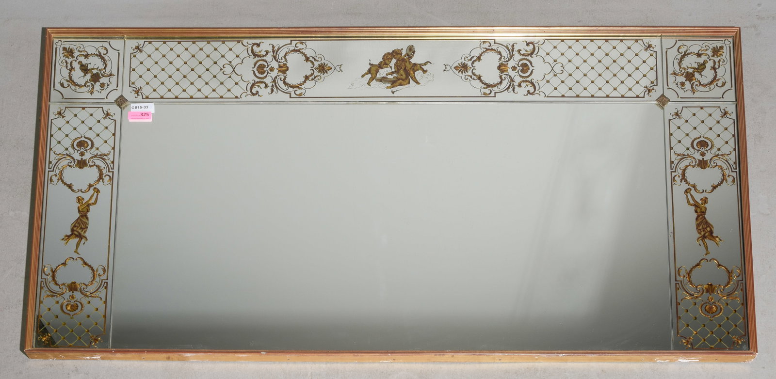 French Large Gold Framed Mirror: French Large Gold Framed Mirror - 40 in tall x 79.5 x 1.75