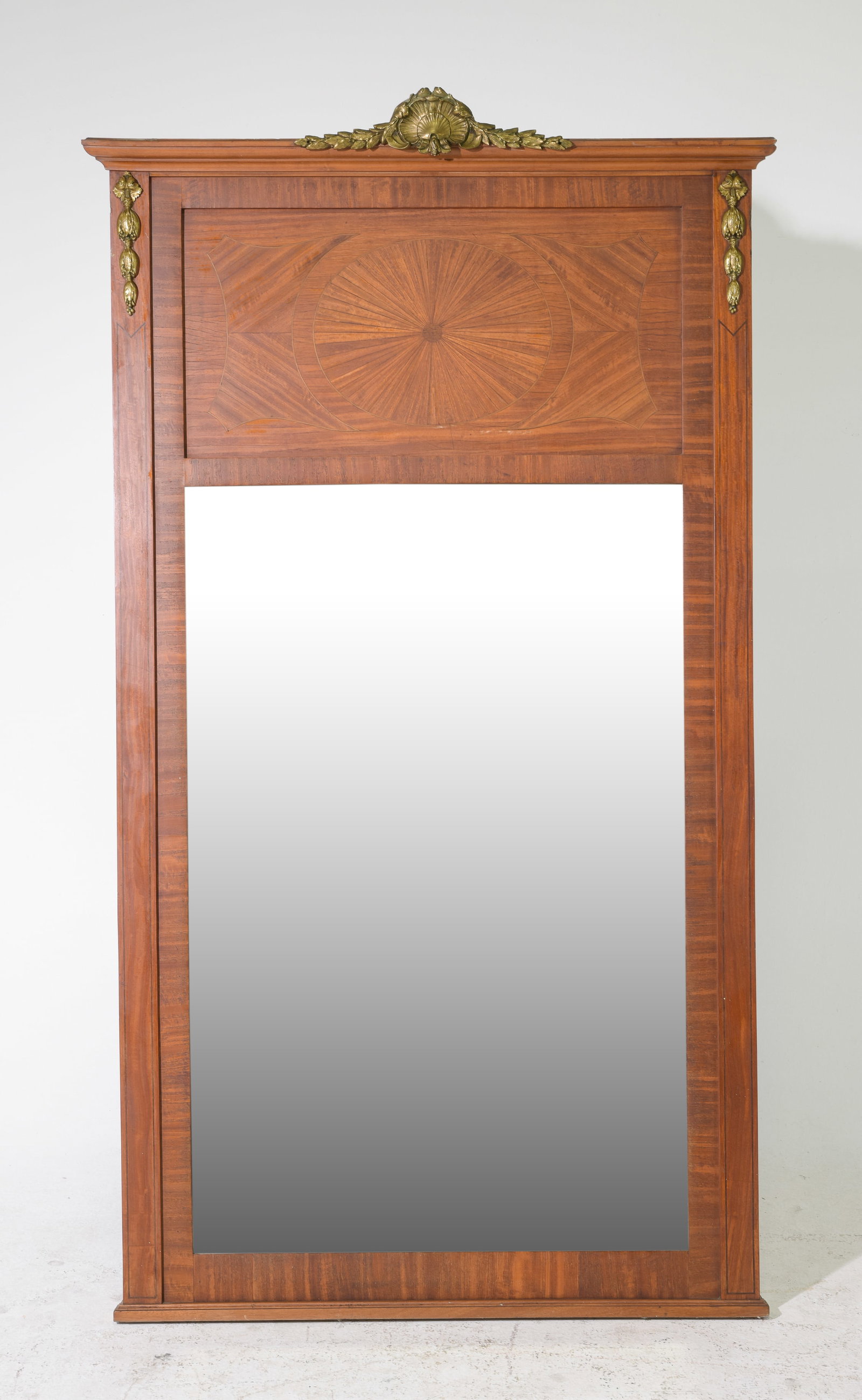 Louis XVI Style Mahogany Mirror with Gilded Ormolu: French Louis XVI Style Mahogany Mirror with Gilded Ormolu Accents - 67.25 in tall x 39.5 x 3