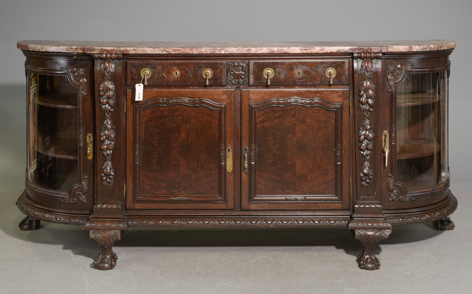 Renaissance Style Marble Top Ball & Claw Sideboard: Renaissance Style Marble Top Ball & Claw Sideboard - 42 in tall x 93.5 x 23.5