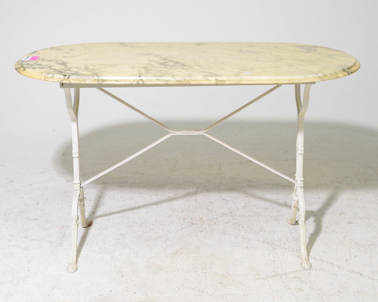 French Oval Marble Top Bistro Table: French Oval Marble Top Bistro Table - 28 in tall x 46.5 x 24