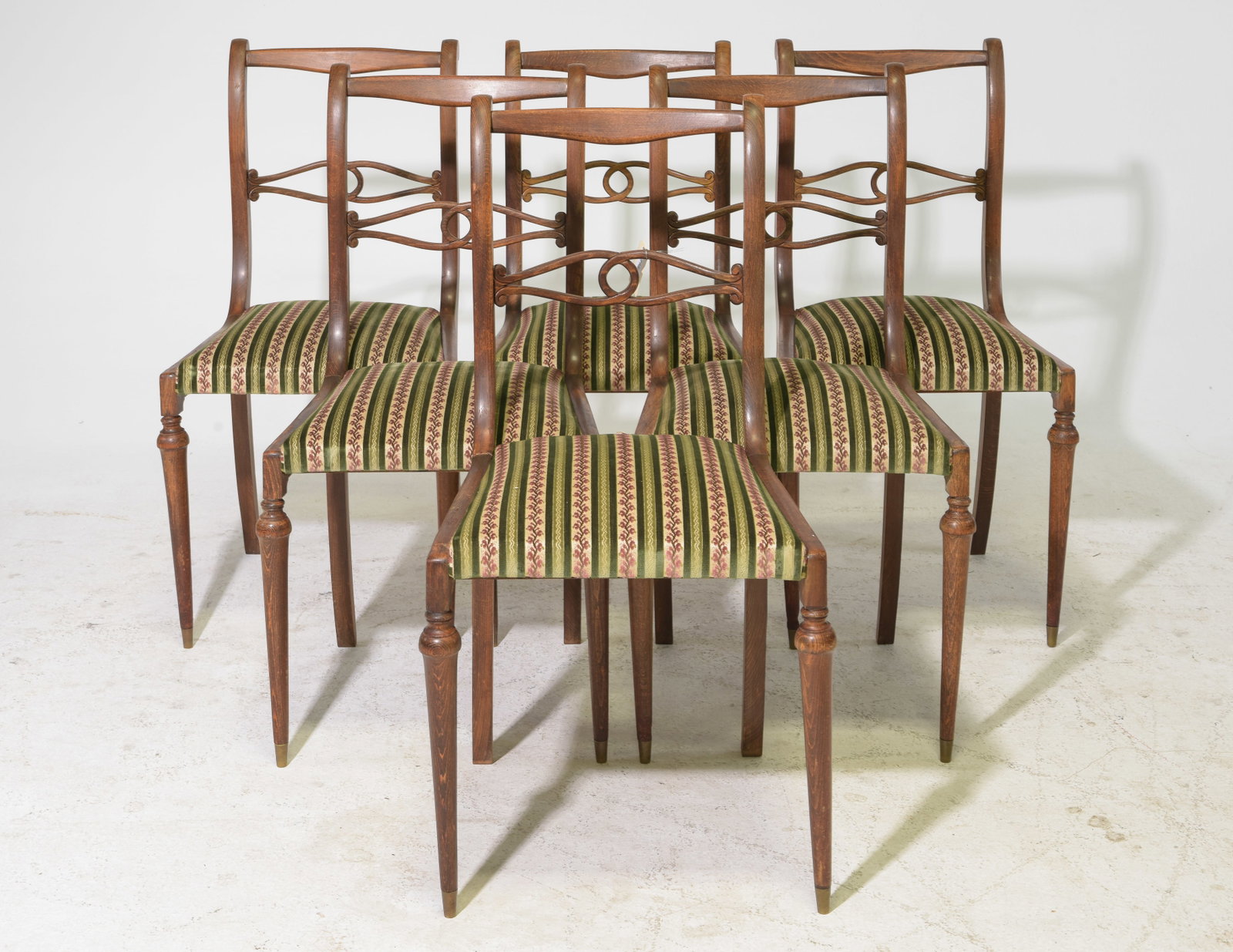 Louis XVI Style Set of 6 Walnut Dining Chairs: French Louis XVI Style Set of 6 Walnut Dining Chairs - 37 in tall x 18.5 x 18 each with a seat height of 18.5 inches
