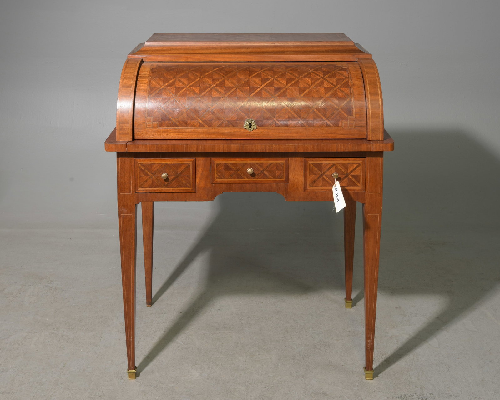 Louis XVI Style Cylinder Roll Desk / Writing Table: French Louis XVI Style Cylinder Roll Desk / Writing Table supported by tapered legs - 38.25 in tall x 29.5 x 18.5
