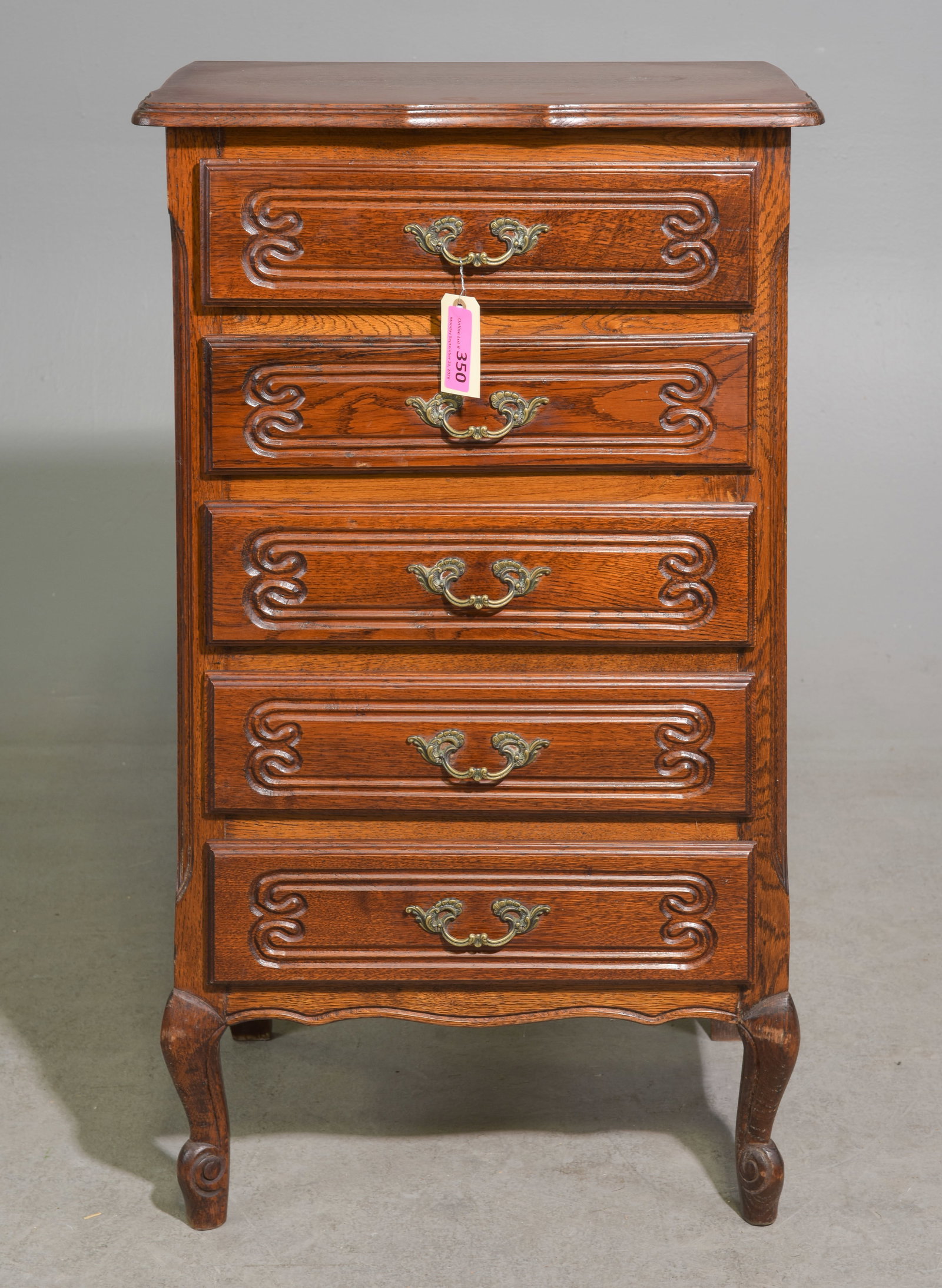 Louis XV Style Five Drawer Oak Chest: French Louis XV Style Five Drawer Oak Chest - 36.75 in tall x 22 x 15