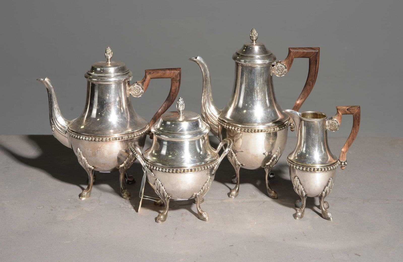 Four Piece French Silverplate Coffee / Tea Set: Four Piece French Silverplate Coffee / Tea Set - Tallest piece is 10 in tall x 8 x 5
