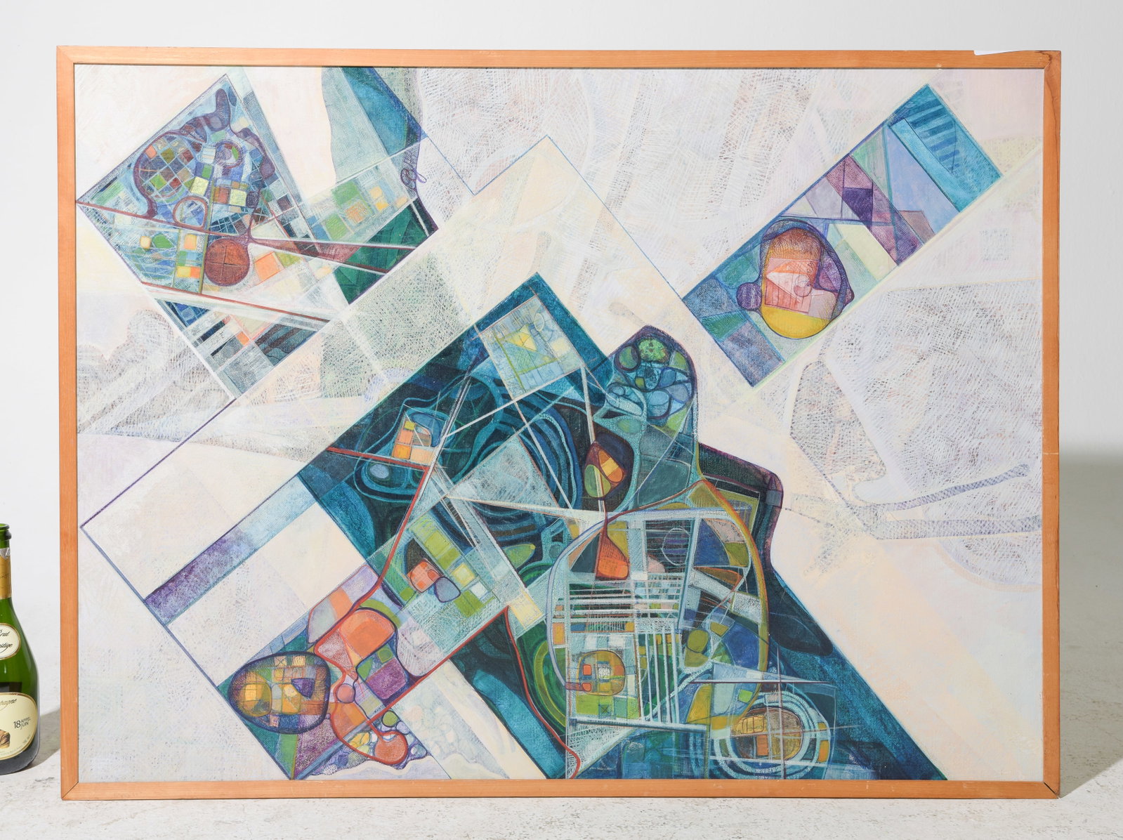 A.C.J. Grotjohann Framed Painting on Canvas "Stained Glass": A.C.J. Grotjohann Framed Painting on Canvas "Stained Glass" - 34.75 in tall x 46.5 x 1.25, The work itself is 33 x 44.25