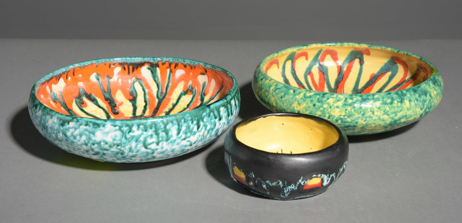 3pcs Hungarian Pottery Candle Bowls: 3pcs Hungarian Pottery Candle Bowls - Largest is 2.5 in tall x 8.5 inch diameter