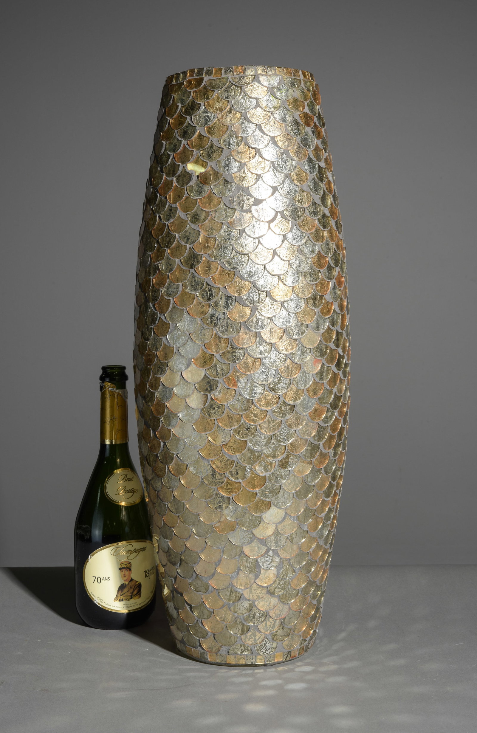 Modern Gold & Silver "Fish-Scale" Floor Vase: Modern Gold & Silver "Fish-Scale" Floor Vase - 24 in tall x 7 inch diameter