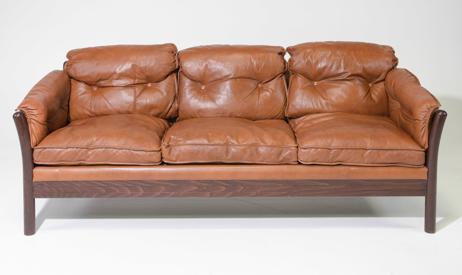 Swedish Brown Leather Three Seater Sofa: Swedish Mid Century Modern Brown Leather Three Seater Sofa - 30 in tall x 78 x 29 with a seat height of 16 inches