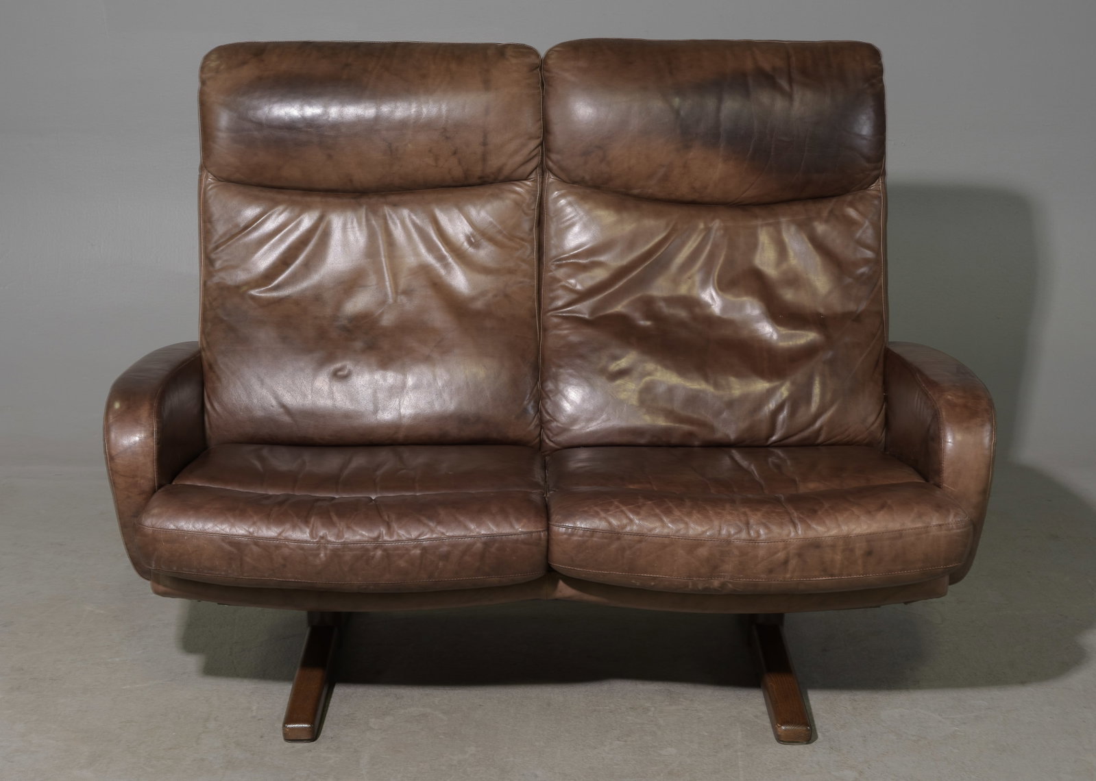 Swedish High Back Leather Two Seater Sofa (1 of 8)