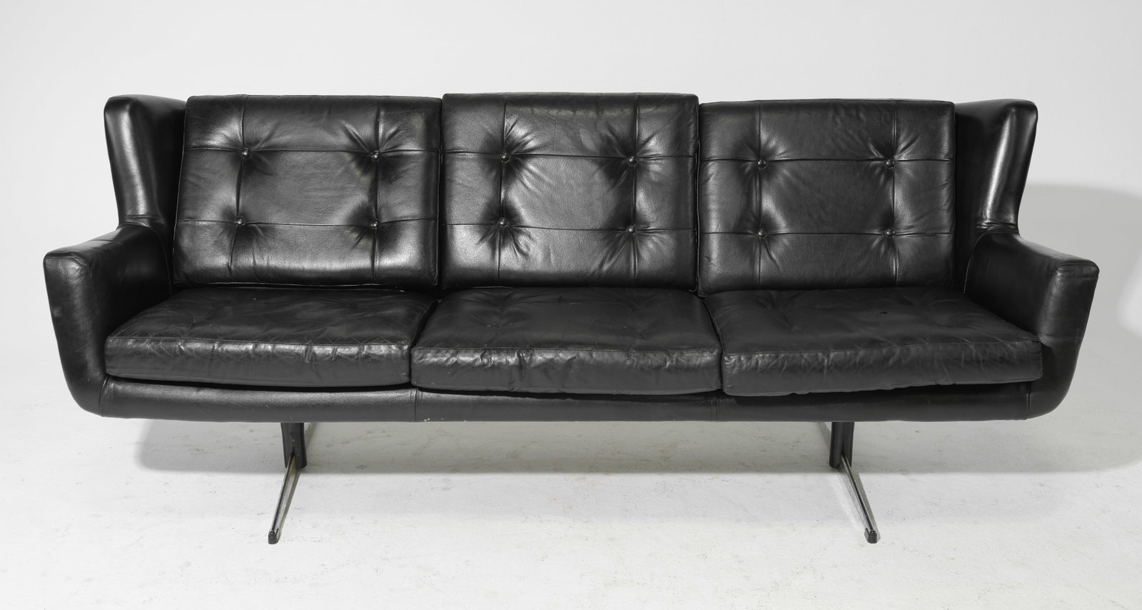 Skjold Sorensen Black Vinyl Three Seater Sofa (1 of 10)