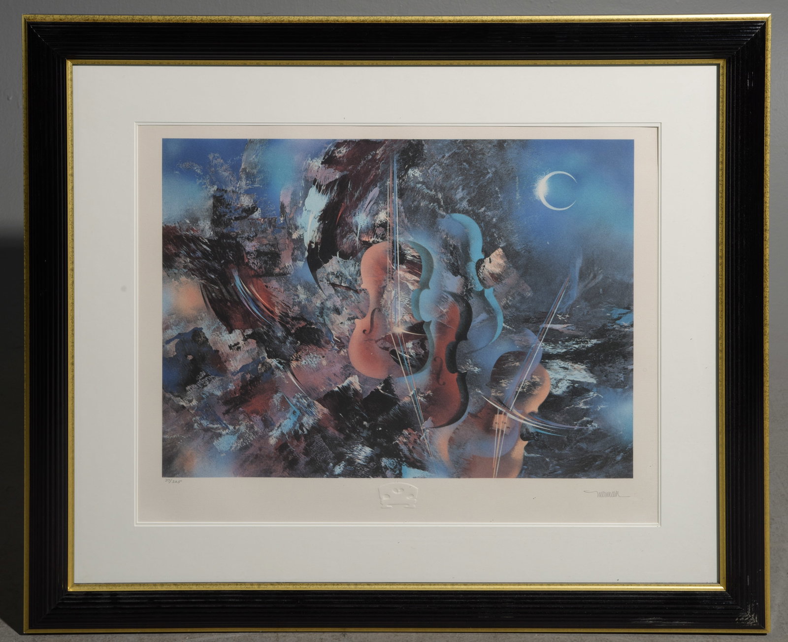 Leonardo Nierman "Musical Nocturne" Signed Art: Leonardo Nierman "Musical Nocturne" Signed Art - 31 in tall x 36.5 x 1.25