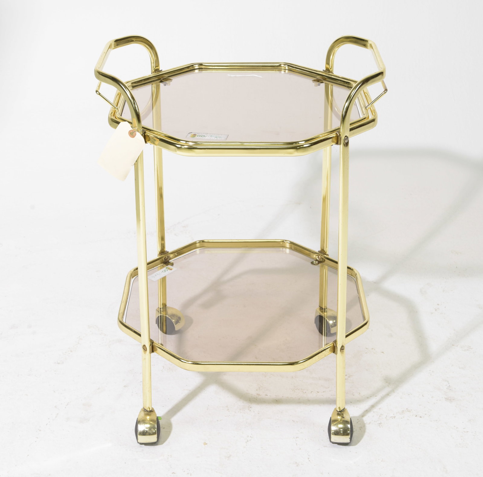 Hollywood Regency Style Two Tier Brass & Glass Trolley (1 of 4)