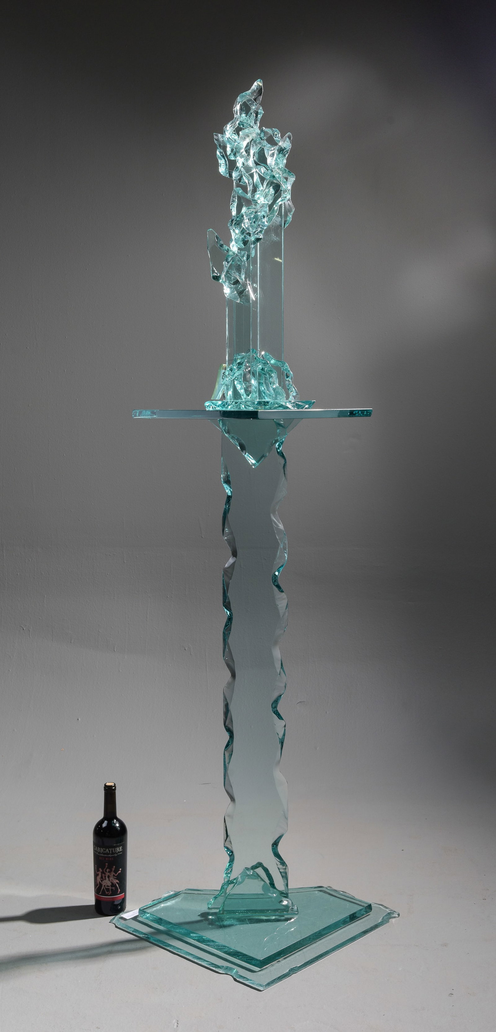 Bill Meek Large 2pc Art Glass Sculpture: Bill Meek Large 2pc Art Glass Sculpture - The top piece is 29 in tall x 10 x 9,The base is 46.25 in tall x 26 x 21 - Overall this is 75.25 inches tall