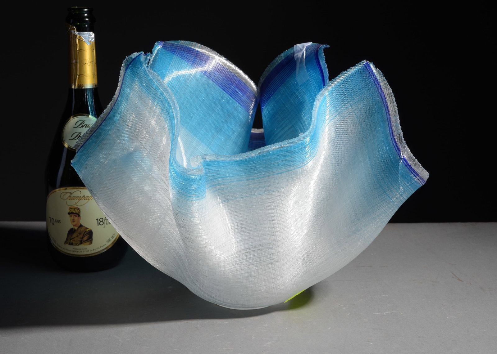 Linda Andrews Studio Art Glass "Strings of Glass" Bowl: Linda Andrews Studio Art Glass "Strings of Glass" Handkerchief Bowl - 10.5 in tall x 14.5 x 15
