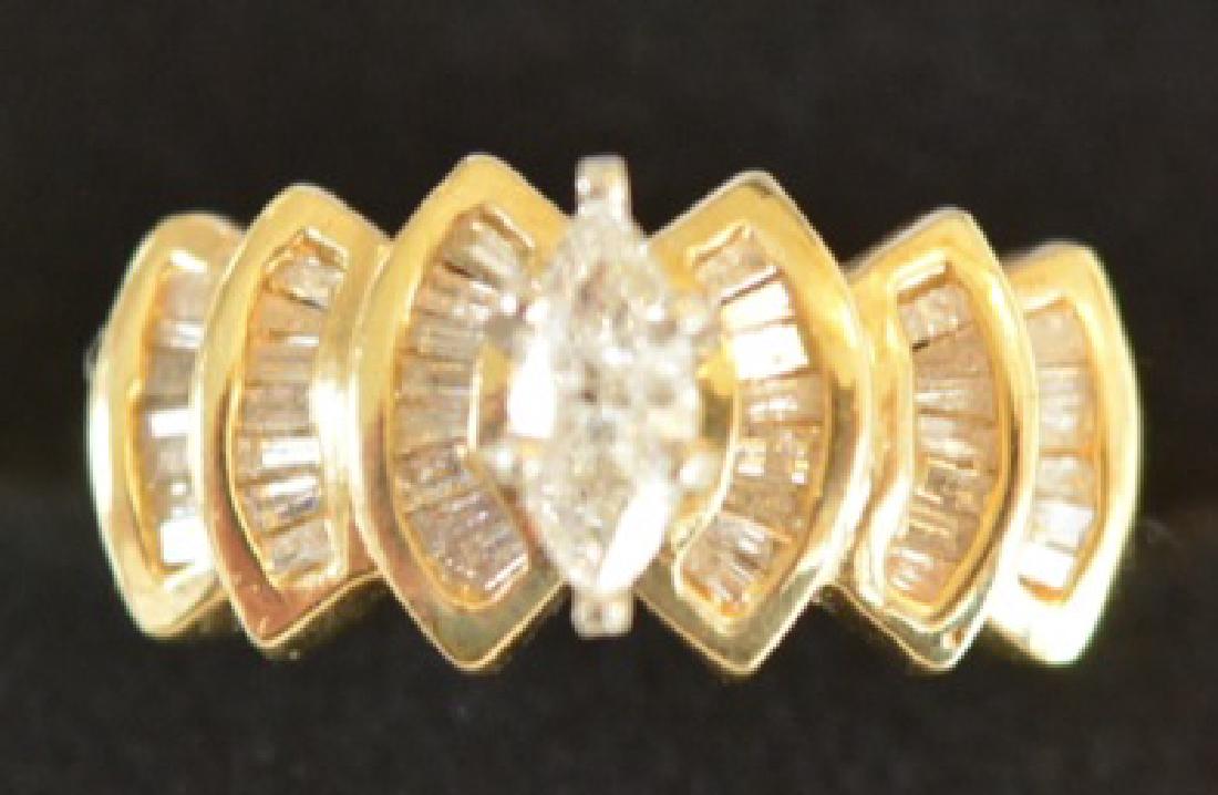 14K Yellow Gold Diamond Marque and Baguette Ring (1 of 2)