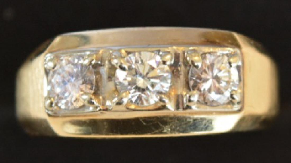 14K Yellow Gold Men's 3 Stone Diamond Ring (1 of 2)