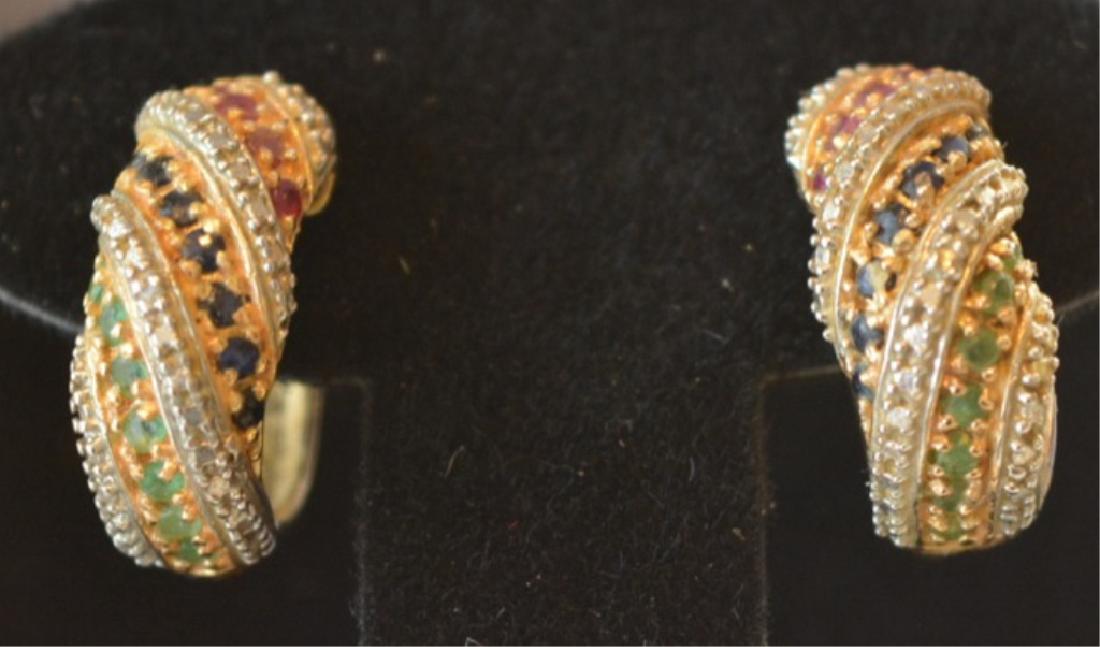 Ruby, Emerald,Sapphire & Diamond Sterling Earrings (1 of 4)