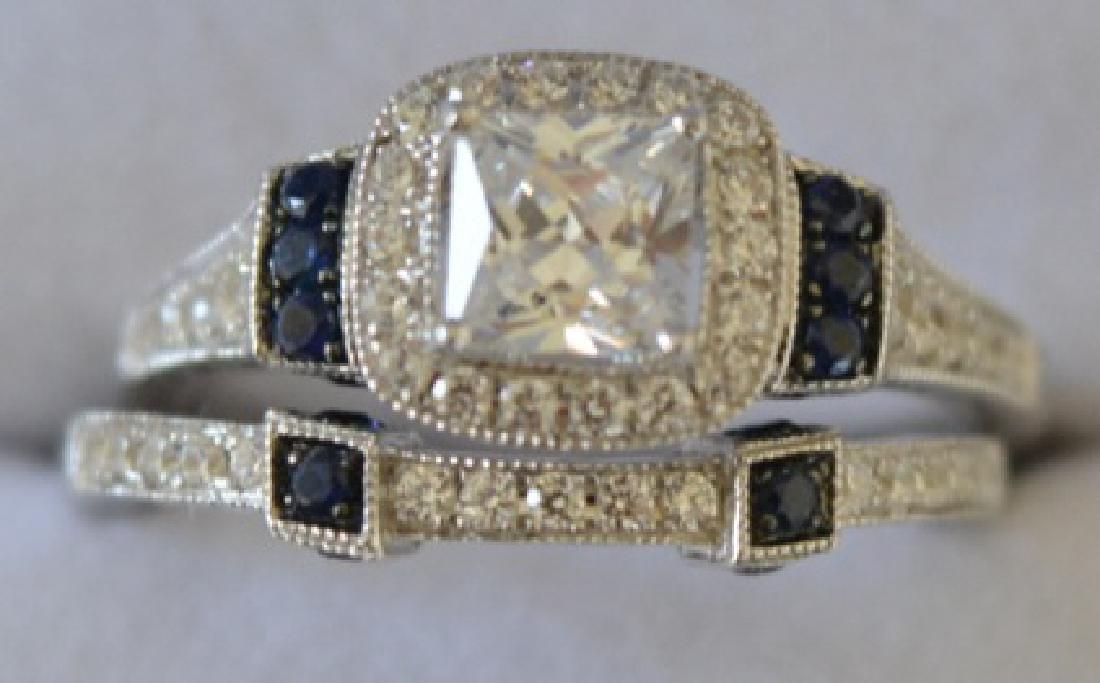 White & Blue Sapphire Sterling Silver Wedding Set (1 of 2)