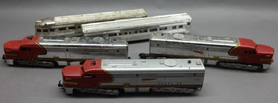 American Flyer Santa Fe War Bonnet Silver & Grey: 470,473 (2) and 961 & 963. paint wear . 961 & 963 both have significant scratches and wear. 470 & 473 silver versions have decals worn off.