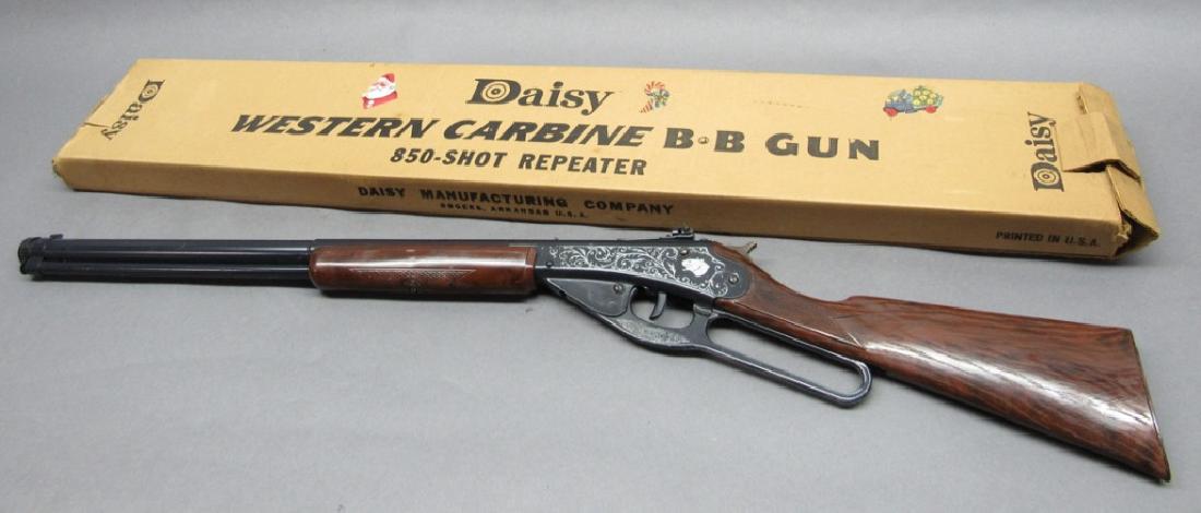 Daisy III BB Gun - 850 Shot western with box: Daisy III 850 shot western carbine repeater, with original box, Christmas decals on the outside.