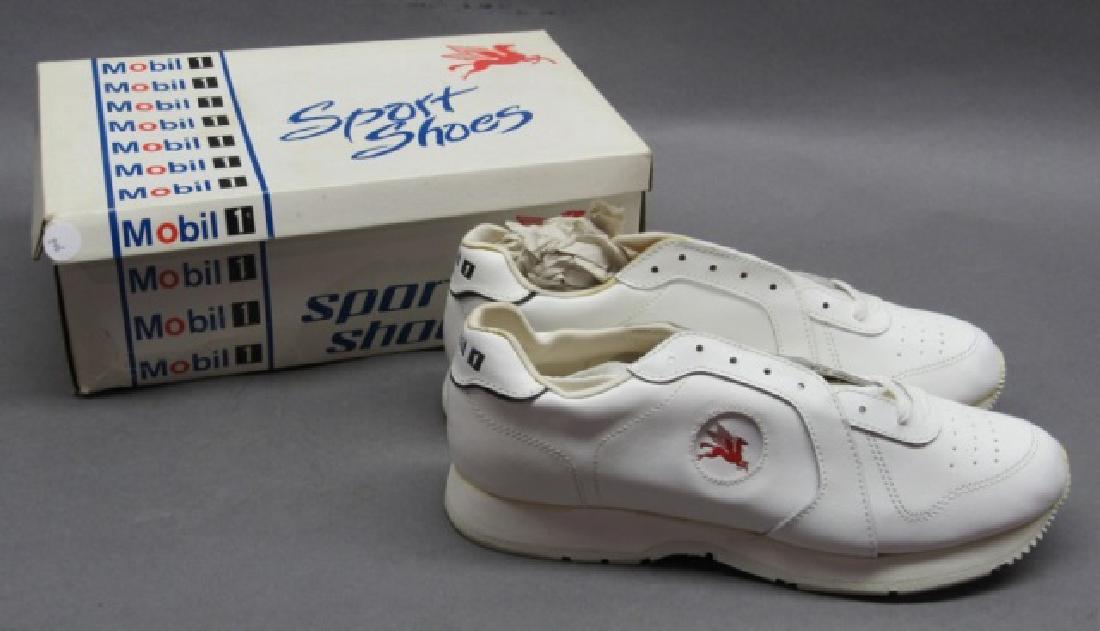 Mobil 1 Sport Shoes- Leather Tennis shoes w/box: NOS, never worn, size 9 1/2 Mens- 11 1/2 ladies, style M1, never laced up. Very rare shoe . Sole of shoe is embossed so that when you walk it leaves the mobil1 logo in the ground.