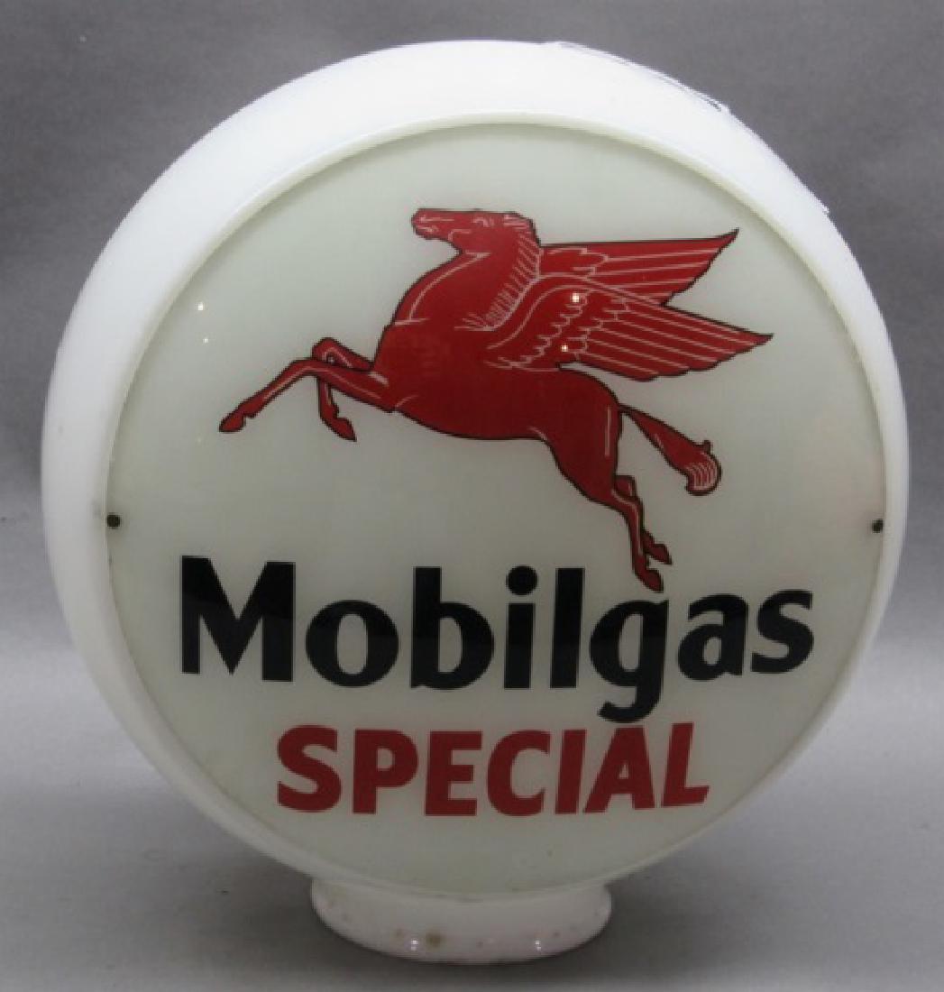 Mobilgas Special Wide Milkglass Body Gas Globe: 13 1/2" lenses, 2 lenses, wide glass body, milkglass, very nice.