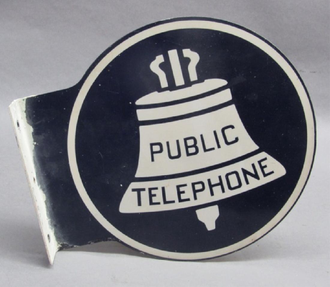 Public Telephone Round Flange Sign: 12 1/2 x 11", marked KS-16597.1-1, appears to be from a RR Depot