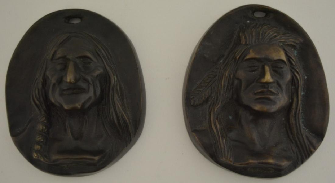 (2) C.M. Russell Bronze Indian Portrait Plaques (1 of 5)