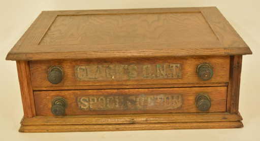 Antique Clark's O.N.T. 2-Drawer Spool Cabinet - Antique Clark's O.N.T. 2-Drawer Spool Cabinet