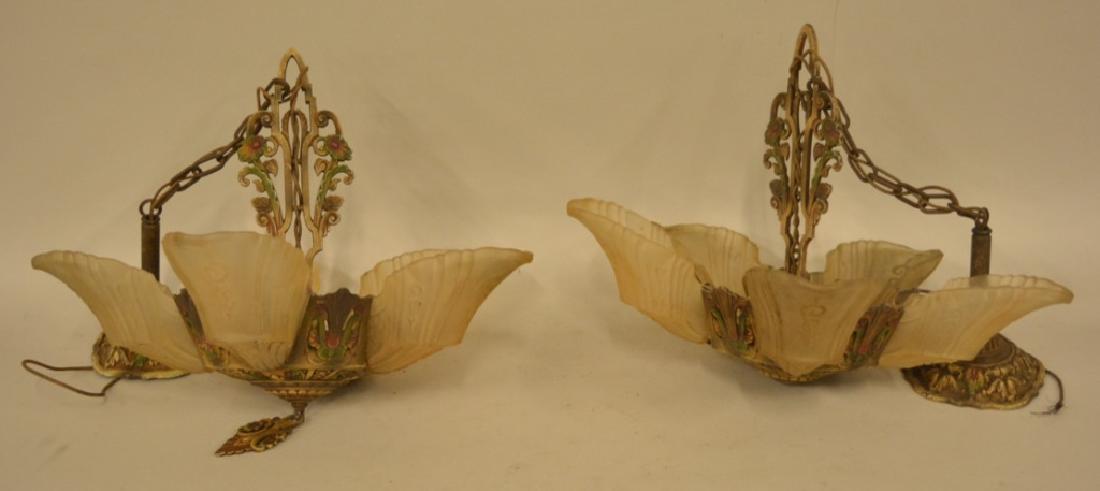 Pair Of Art Deco Five Panel Hanging Light Fixtures (1 of 4)