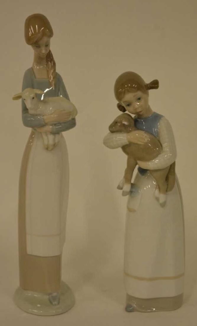 Pair Of Lladro Girl With Lamb Figurines (1 of 3)