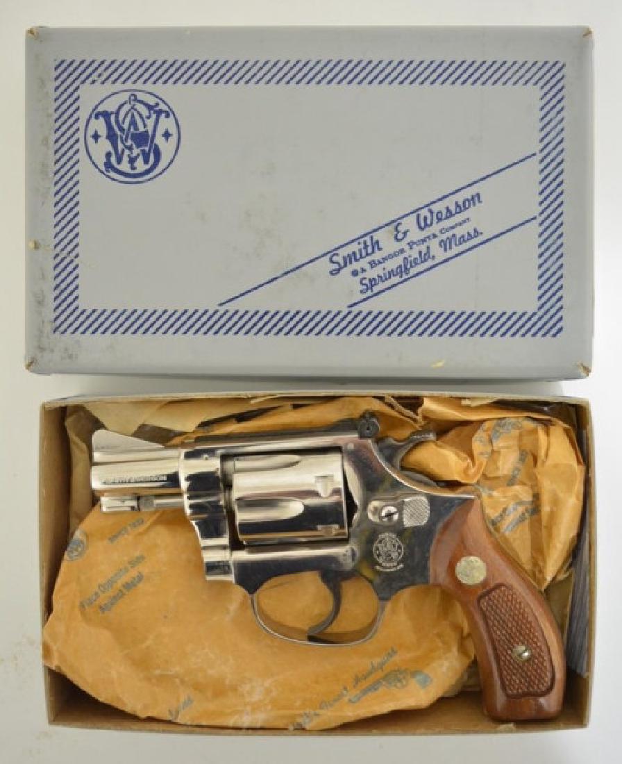 Smith & Wesson Model 34-1 .22 LR Revolver MIB: Gun is unfired in the original box with original paperwork & tools. The six-shot revolver has a 2" barrel, nickel finish, and is a Model 34-1. SN: N6621. FFL required for transfer.